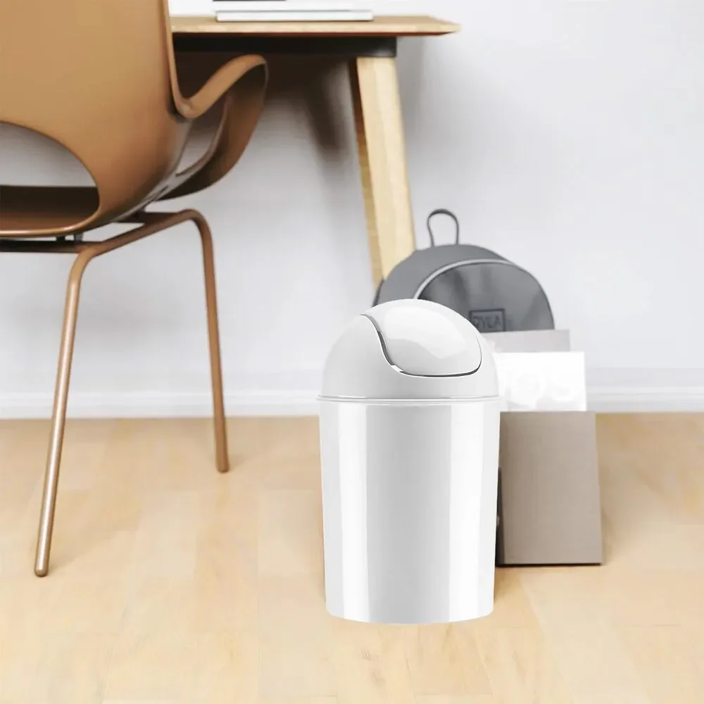 Mini Trash Can 1.25 Gallon White Swing Lid Small Waste Bin for Bathroom Kitchen